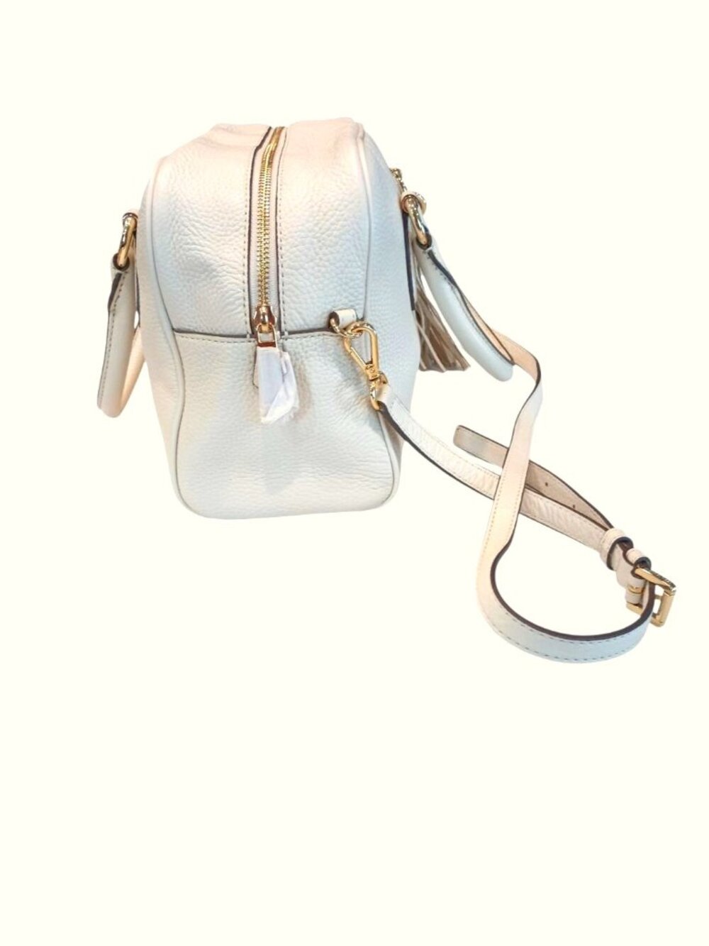 NEW Michael Kors Bedford Satchel Purse Medium Ecru Off White Zip Tassel Leather - Picture 5 of 8